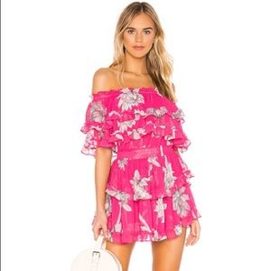 Off the Shoulder Floral Dress ( Fuchsia) - XS